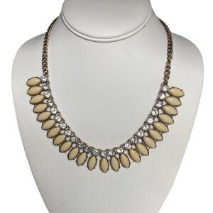 Vintage J Crew Statement Necklace Rhinestones Cream Ovals Gold Tone Chain